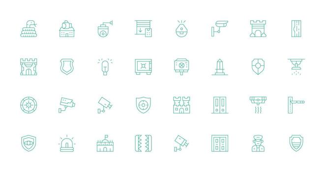 Security System Set with 32 Thin Line Icons Simple Icons for Interface and Wireframes vector