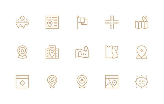 geográfico presentando 15 íconos en regular línea diseño multi-estilo icono colección vector