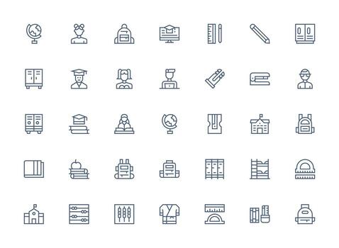 35 Regular Clean Line Style Icons from Student Collection Style Icon Set vector