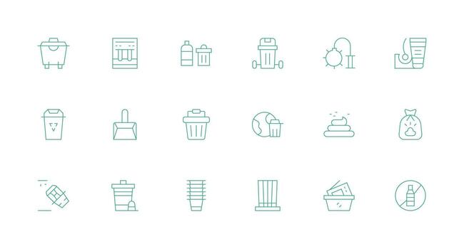 18 Disposal Icons in Minimal Line Aesthetic Fully Editable Icon Set for Web vector