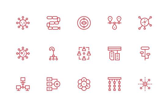 nodos presentando 15 íconos en regular línea diseño ui icono conjunto vector