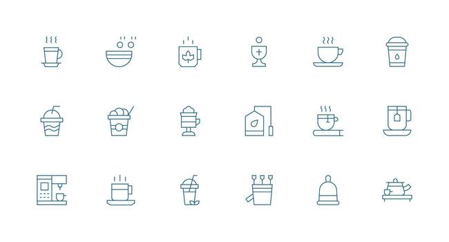 Cup Visual Pack containing 18 Minimal Line Icons Complete Icon Set for Mobile Apps vector