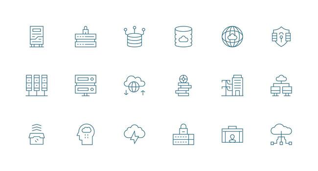 18 íconos para datos centrar en mínimo línea formato web y aplicación icono paquete colección vector