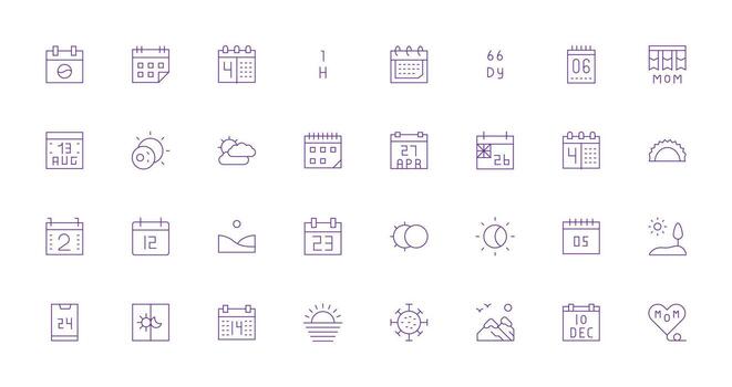 Day Icon Set with 32 Thin Line Graphics Icon Set for Web vector