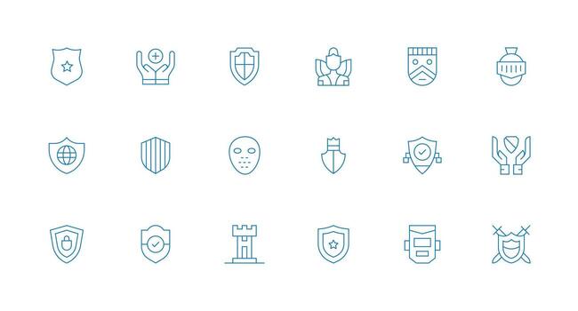 Shield Design Icons featuring 18 in Minimal Line Style Scalable Icons for Cross-Platform Interfaces vector