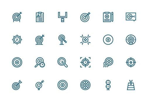 Objective Icon Set with 24 Thick Line Line Graphics Responsive Icon Set for Flexible Layouts vector