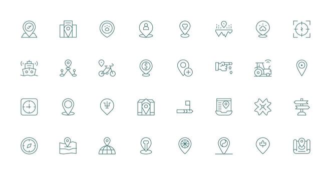 Gps Icon Set with 32 Thin Line Graphics Icon Collection Set vector