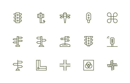 Intersection featuring 15 Icons in Regular Line Design Quick Access Icons for UI Development vector