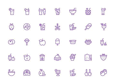 Fruit Icon Set with 35 Regular Clean Line Graphics Modern Line and Glyph Icon Series vector