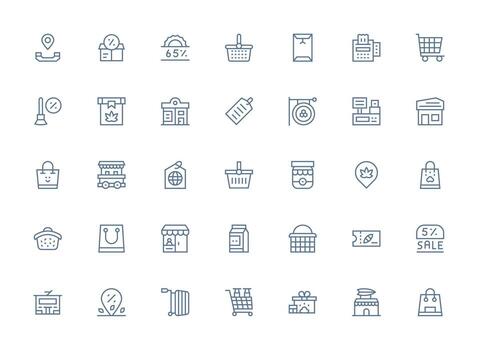 Retailer Design Icons featuring 35 in Regular Clean Line Style Interface Icon Collection for Daily Projects vector