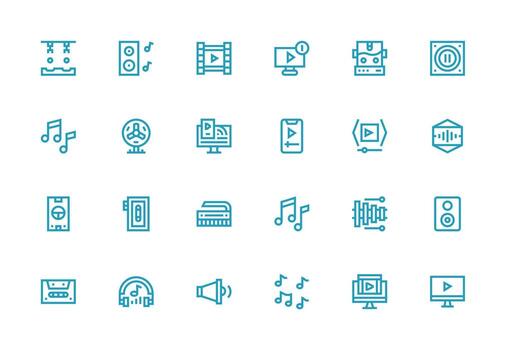 reproducción conjunto con 24 grueso línea línea íconos completamente editable icono conjunto para web vector