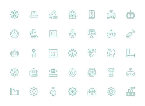 Automation Design Icons featuring 35 in Light Line Style Icon Collection Set vector