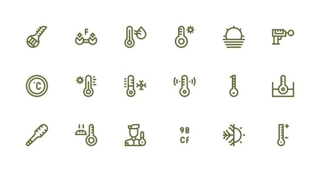 Thermometer Design Icons featuring 18 in Strong Stroke Line Style Compact Icon Set vector
