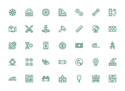 Engineering Design Icons featuring 35 in Regular Clean Line Style Modern Icon Set vector