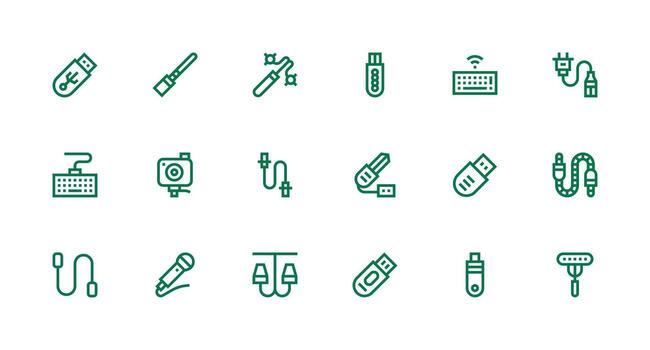 USB icono colección con 18 fuerte carrera línea diseños claro y conciso icono conjunto colección vector
