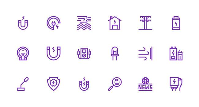 Current Design Icons featuring 18 in Strong Stroke Line Style Clean Icon Collection for Web Use vector