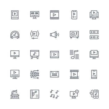 25 medio carrera contorno diseños para reproducción íconos mínimo icono conjunto para interfaz proyectos vector