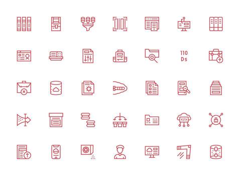 35 íconos para datos administración en regular limpiar línea formato de uso múltiple icono diseño paquete vector