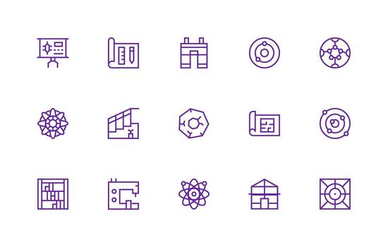 Schematic featuring 15 Icons in Regular Line Design Icon Collection Set vector