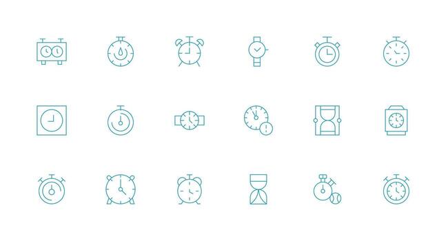 Stopwatch Icon Set with 18 Minimal Line Graphics Simple Icons for Interface and Wireframes vector
