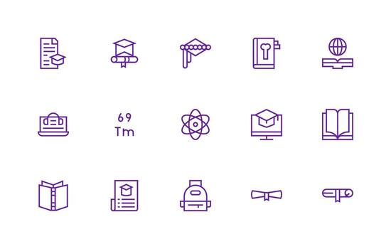 15 Regular Line Vectors for University Theme Design Icon Pack