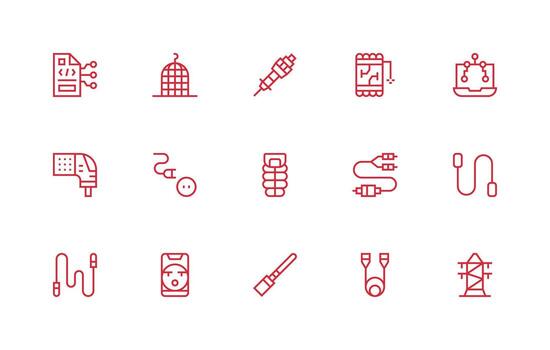 15 Icons for Wire in Regular Line Format Simplified Icon Pack for Visual Tools vector
