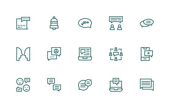 Chat Icon Set with 15 Regular Line Graphics Essential Icon Collection vector