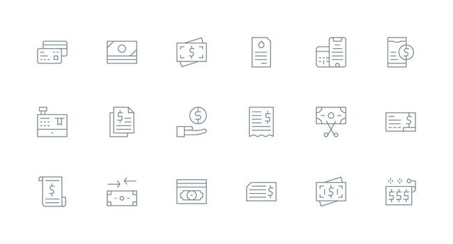 Minimal Line Style Bill Icons with 18 Vectors Quick Access Icons for UI Development