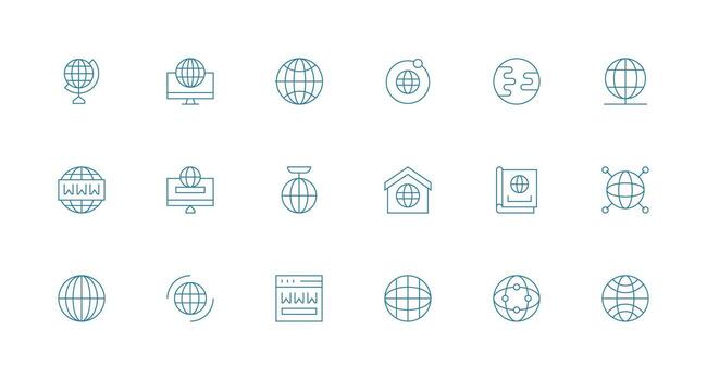 global alcanzar icono conjunto con 18 mínimo línea gráficos digital producto íconos para rápido entrega vector