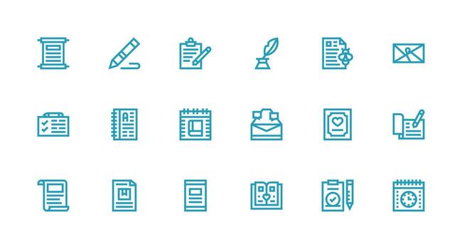 Note Design Icons featuring 18 in Strong Stroke Line Style Multi-Style Icons for Creative Projects vector