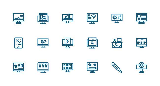 fuerte carrera línea íconos desde monitor conjunto con 18 vectores diseño icono colección