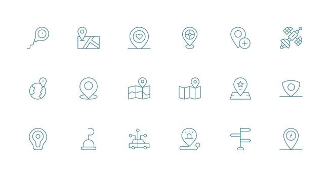 GPS icono conjunto con 18 mínimo línea gráficos esencial icono colección vector