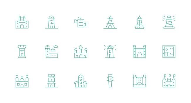 Tower featuring 18 Icons in Minimal Line Design Scalable Icons for All Themes vector