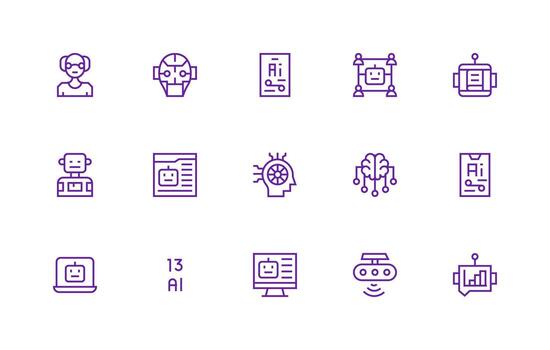 15 regular línea íconos para máquina aprendizaje gráficos agudo íconos para presentaciones vector