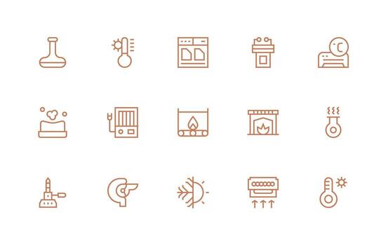Heating Icon Collection with 15 Regular Line Designs Quick Access Icons for UI Development vector