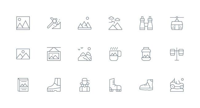 Minimal Line Style Mountain Icons with 18 Vectors Well-Structured Icons for Creative Use