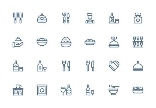 24 Icons for Serving in Thick Line Line Format Responsive Icon Set for Flexible Layouts vector