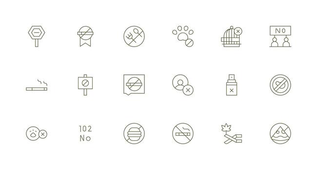 Ban Set with 18 Minimal Line Icons Clear and Concise Icon Set Collection vector