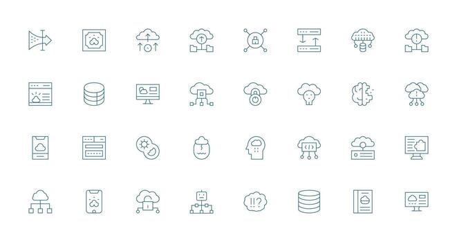 Delgado línea estilo nube informática íconos con 32 vectores alta resolución íconos para ninguna plataforma