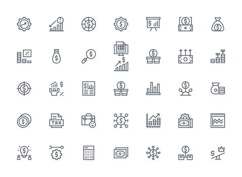 Regular Clean Line Icons from Revenue Set with 35 Vectors Scalable Icons for Cross-Platform Interfaces