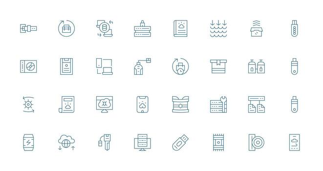 Thin Line Style Backup Icons with 32 Vectors Detailed Icon Collection for Design Systems