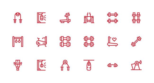 Exercise Equipment Icon Set with 18 Strong Stroke Line Graphics Style Icon Set vector