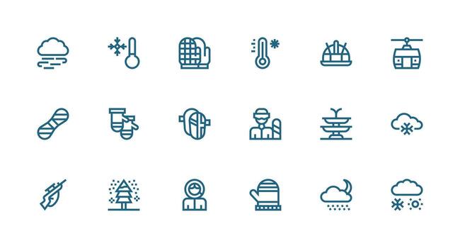 Snow featuring 18 Icons in Strong Stroke Line Design Scalable Icons for All Themes vector