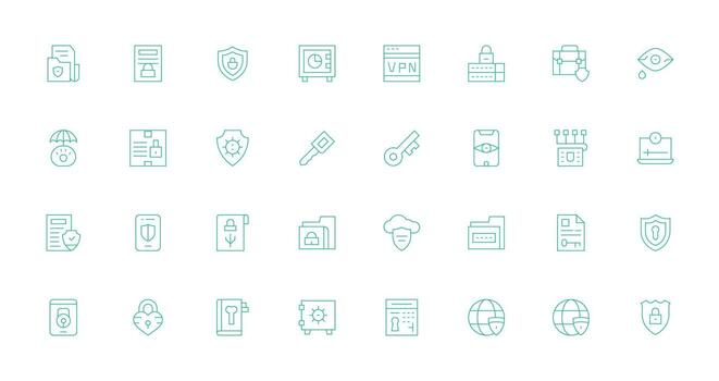 Encryption Icon Collection with 32 Thin Line Designs UI-Ready Icon Collection vector