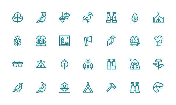 Forest Icon Set with 28 Bold Line Graphics High-Resolution Icons for Any Platform vector