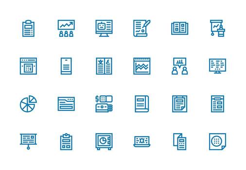 Report featuring 24 Icons in Thick Line Line Design Design Ready Icon Set for Teams vector