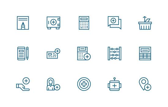 Regular Line Style Add Icons with 15 Vectors Simple Icon Pack