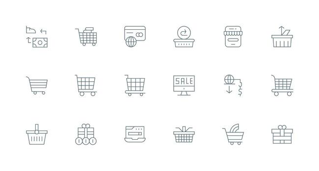 18 mínimo línea estilo íconos desde en línea compras colección icono conjunto para web vector