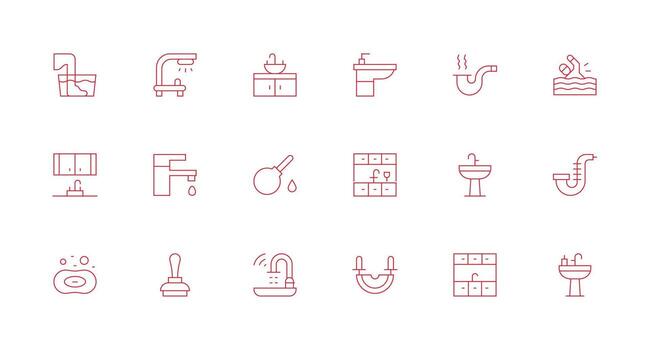 Sink Set with 18 Minimal Line Icons Customizable Icon Series for Mobile Screens vector