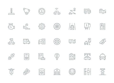 35 Light Line Vectors for Automobile Theme UI and UX Focused Icon Collection